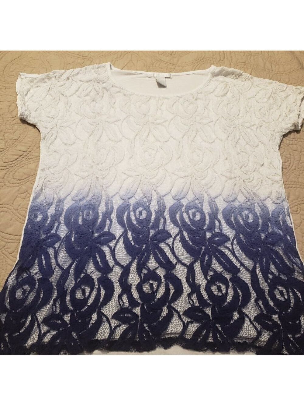 Design History Lace Overlay Dip Dye Short Sleeve